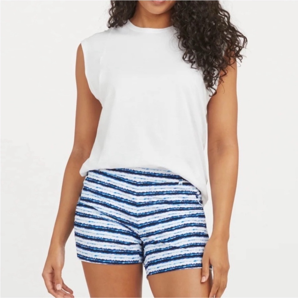 Spanx Sunshine Shorts 6" Women’s Blue Stripe Pull On Pockets Size XL NWT